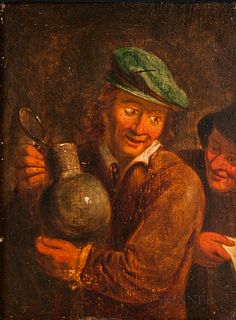 Manner of Adriaen Jansz van Ostade (Dutch, 1610-1685)      Man in a Green Cap Holding a Jug