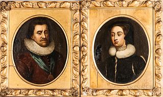 Manner of Michiel van Mierevelt (Dutch, 1567-1641)      Pair of Oval Pendant Portraits: Woman in a Fur-lined Jacket