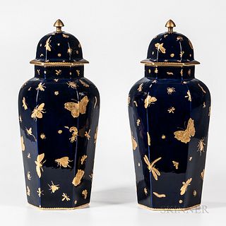 Pair of English Porcelain Vases and Covers