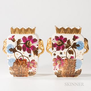 Pair of Limoges Porcelain Floral-decorated Vases