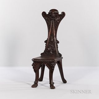 Renaissance Revival Carved Walnut Hall Chair