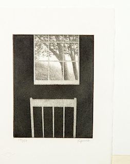Robert Kipniss (b. 1931): Landscape with Window and Chair