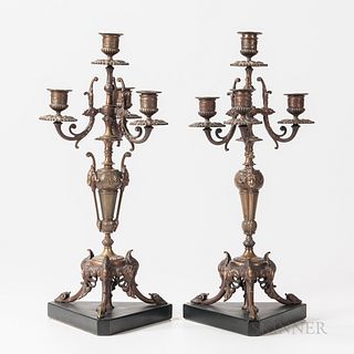 Pair of Bronze Four-light Candelabra