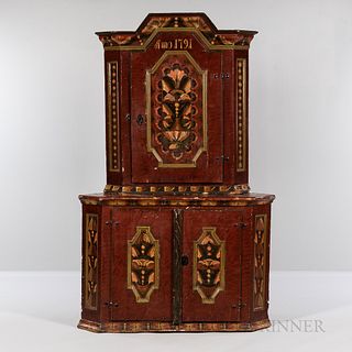Swedish Polychrome Painted and Grained Corner Cabinet
