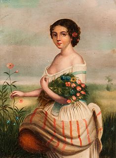Dutch School, 19th Century      Young Girl with Flowers