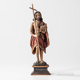 Polychrome Carved Wood Figure of St. John the Baptist