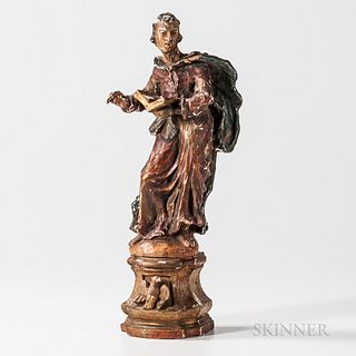 Carved Wood and Polychrome Gesso Figure of a Saint