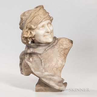 Carved Alabaster Bust of a Smiling Lady