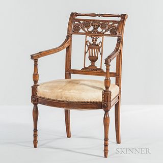 Italian Neoclassical Carved Fruitwood Armchair