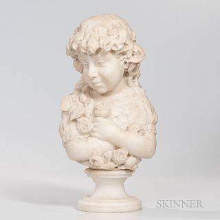 Alabaster Bust of a Child with a Butterfly