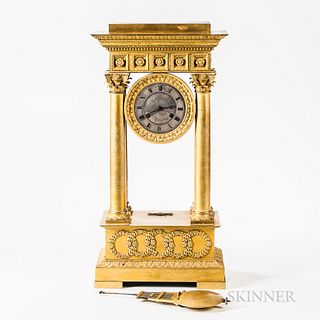 Late Empire Gilt-bronze Portico Table Regulator Clock