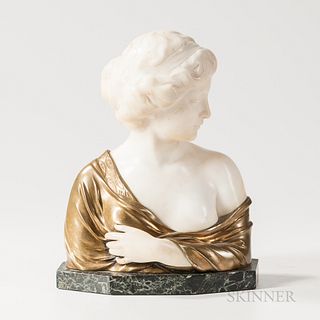 Bronze and Alabaster Bust of a Maiden