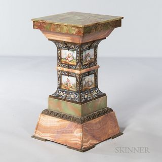 Champleve, Enamel, and Bronze-mounted Onyx Pedestal