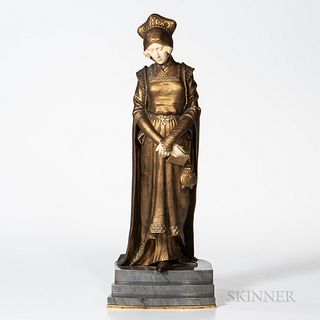 Dominique Alonzo (French, fl. 1912-1926)       Gilt-bronze Figure of a Woman in Medieval Costume