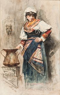 Johann (John) J. Hammer (German/American, 1842-1906)      Peasant Woman Filling an Urn at a Fountain