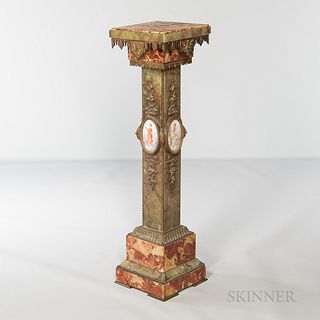 Bronze-mounted Onyx Pedestal with Porcelain Medallions