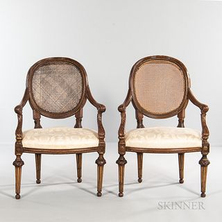 Pair of Beechwood and Caned Louis XVI Fauteuils
