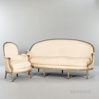 Louis XVI-style Painted Settee and Armchair