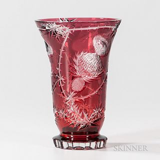 Ruby Cut to Clear Glass Vase