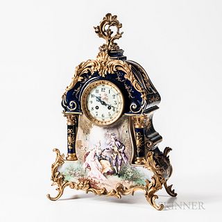 Marti Gilt-bronze-mounted Hand-painted Porcelain Mantel Clock