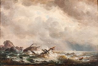 Louis Karl August Preller (German, 1822-1901)      Ship Wrecked upon Rocks