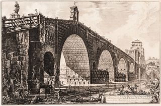 Giovanni Battista Piranesi (Italian, 1720-1778)    Vedute del Ponte Molle sul Tevere dumiglia lontan da Roma