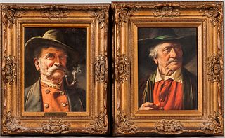 Attributed to Fritz Wagner (German, 1896-1939), Two Portrait Heads of Bavarian Men: One Smoking a Pipe, One Holding the Barrel of a Gun
