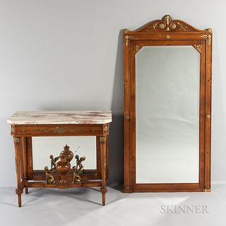Empire-style Marble-top Ormolu-mounted Console Table with Mirror