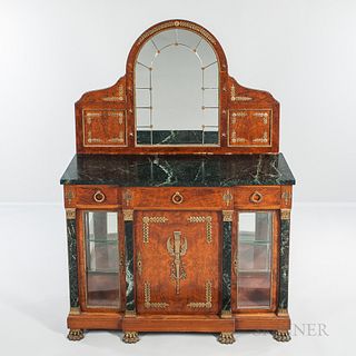 Empire-style Marble-top Mahogany, Burlwood-veneered, and Ormolu-mounted Commode with Mirror