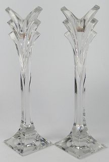 PAIR OF ART DECO CRYSTAL CANDLESTICK HOLDERS
