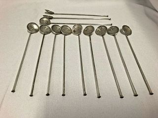 12 VINTAGE HECHO EN MEXICO STERLING (925) MINT JULEP STRAWS- 7 3/4"