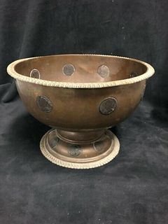 A Large Copper Jardiniere Decorated with British Half Pennies