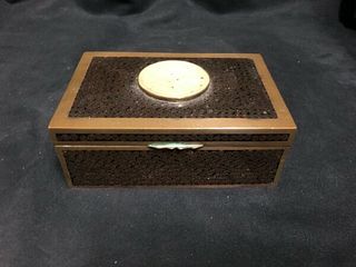 VINTAGE CHINESE BROWN CLOISONNÌä BOX WITH JADE INSET