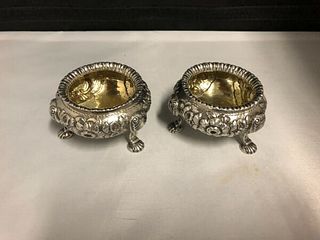 A PAIR OF QUALITY STERLING SILVER OPEN SALTS LONDON 1853