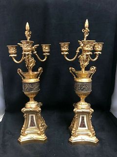 A GOOD PAIR OF 19TH CENTURY FRENCH GILT BRONZE CANDELABRA WITH CHERUBS - AD