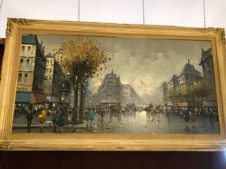 LARGE  PARIS STREET SCENE-FRAMED OIL PAINTING ON CANVAS SIGNED  A.DEVITY