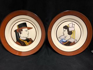 PAIR OF HB QUIMPER PLATES-BRETON (FRANCE) MAN AND WOMAN