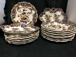 Antique English dessert set beautifully hand painted with birds and flowers