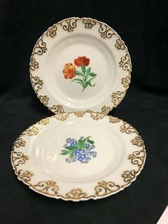 PAIR OF KPM GERMANY FINE PORCELAIN CABINET PLATES - FLORAL- CIRCULAR SEAL