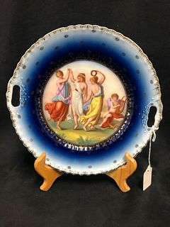 Pretty Austrian porcelain transfer ware allegorical scene plate -Cobalt blue