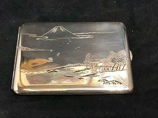 A Japanese  Silver (950) cigarette case/card holder of Mount Fuji