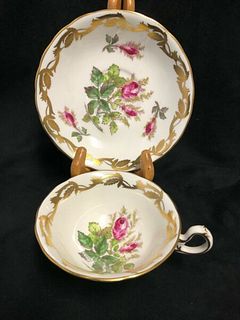 Royal Chelsea English Porcelain Moss Rose cup and saucer