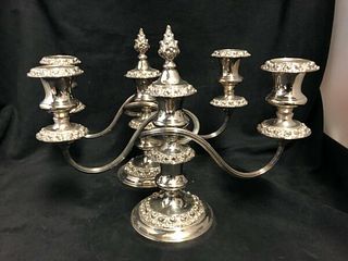 Pair of silver plated low three arm table candelabra