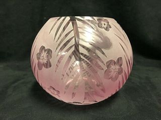 SIGNED MICHAEL WEEMS PINK ART GLASS ROSE BOWL-MADE FOR TOMMY BAHAMAS 2004