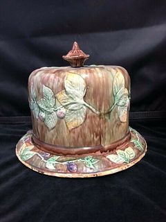 ANTIQUE MAJOLICA CHEESE DOME MARKED LOTNE