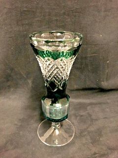 A val St. Lambert Green and Clear cut crystal vase signed