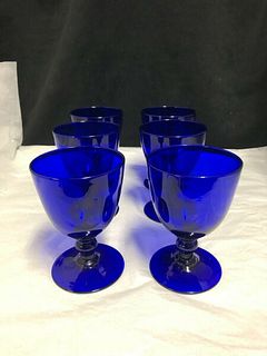 Set Of 6 Vintage Bristol Blue Wine/Water Goblets