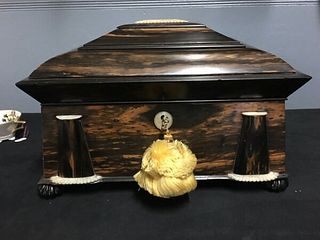  ANTIQUE COROMANDEL WOOD BOX WITH MOTHER OF PEARL ACCENTS