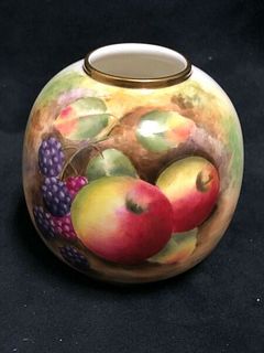 Small Royal Worcester England Fine Porcelain vase  hand painted with fruit