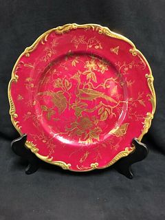 A Pretty Burgundy and Gold Coalport England Porcelain cabinet  Plate